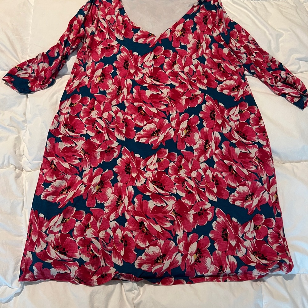 Maternity Floral Long Sleeve Dress - Pink and Teal